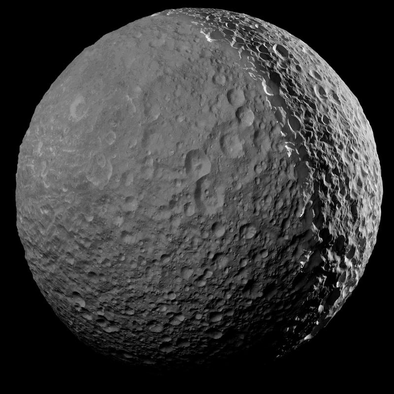 Illustration for article titled Our Last Stunning Close-Up of Saturn's 'Death Star Moon'Â